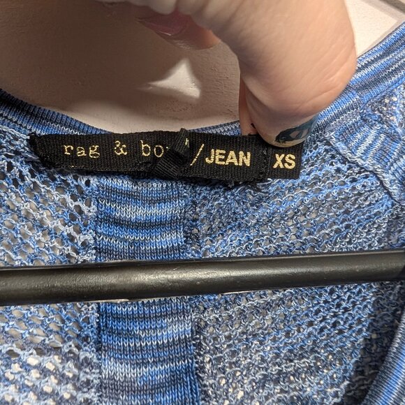 Rag & Bone Jean Long Sleeve Sheer Mesh Shirt XS *Damaged multi tonal blue stripe - Picture 3 of 12